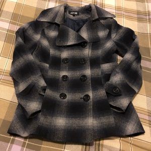 Gray plaid wool peacoat - women's medium